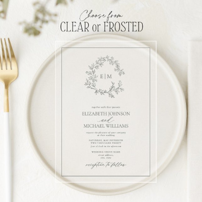 Eukalyptus Green Leafy Wappen Monogram Wedding Acryleinladungen (Von Creator hochgeladen)