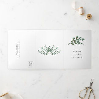 Eukalyptus Green Minimalistisch Elegante Hochzeit Dreifach Gefaltete Einladung