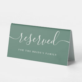Eukalyptus Green Modern Script Wedding vorbehalten Tischaufsteller