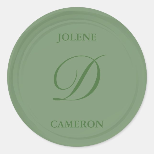 Eukalyptus Green Monogram Imitats Wax Wedding Runder Aufkleber (Vorderseite)