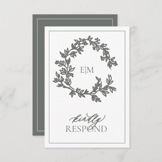 Eukalyptus Green Monogram Wedding RSVP Card (Vorne/Hinten)