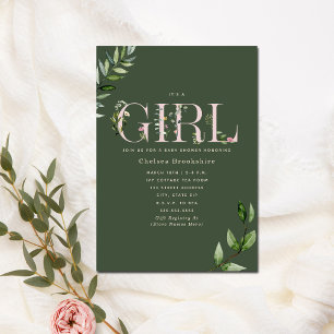 Eukalyptus Green Pink Girl Baby Dusche Einladung