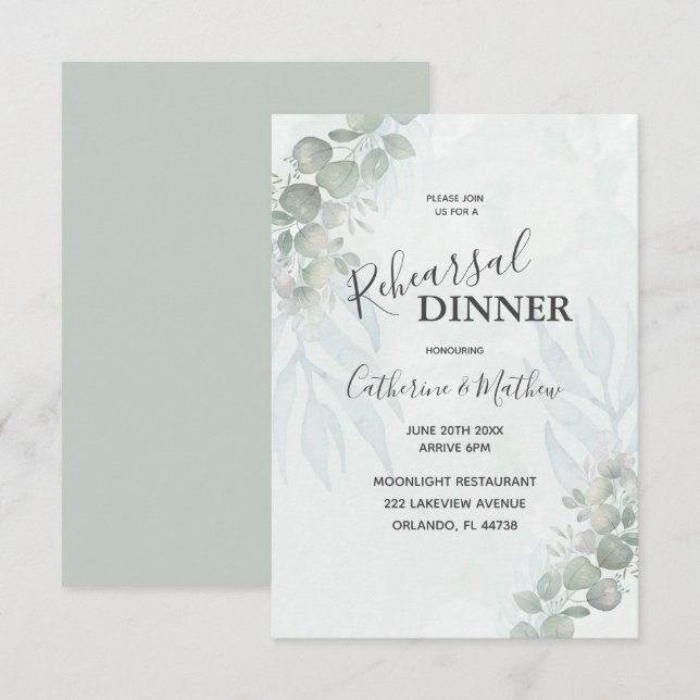Eukalyptus Green Probe Dinner Hochzeit Einladung (Vorne/Hinten)