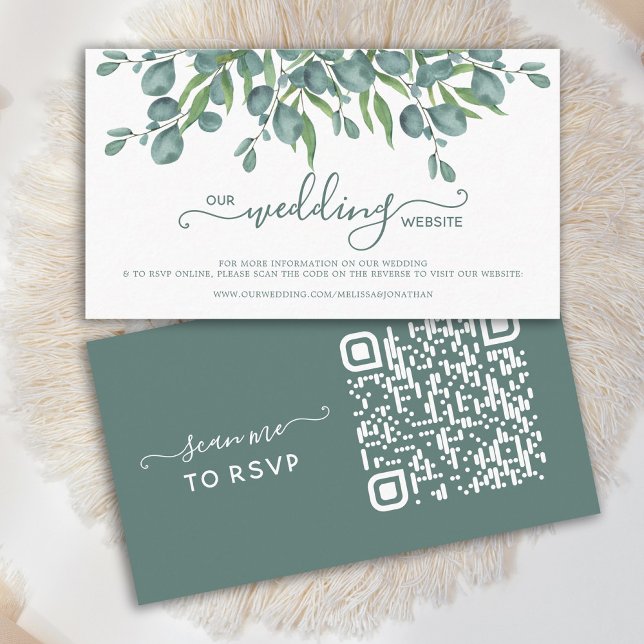 Eukalyptus Green QR Code Wedding Website RSVP Card Visitenkarte (Von Creator hochgeladen)