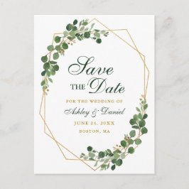Eukalyptus Green Save the Date Gold Ankündigungspostkarte