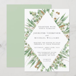 Eukalyptus Green Watercolor & Gold Wedding Einladung