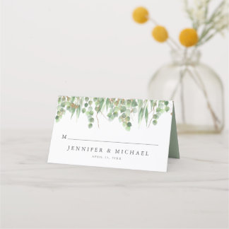 Eukalyptus Green Watercolor & Gold Wedding Platzkarte