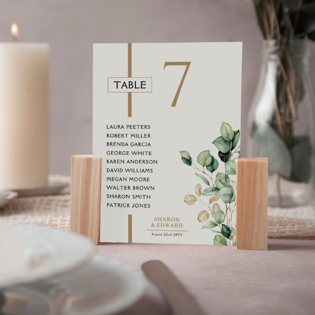 Eukalyptus Green Wedding Table Chart Cards (Von Creator hochgeladen)
