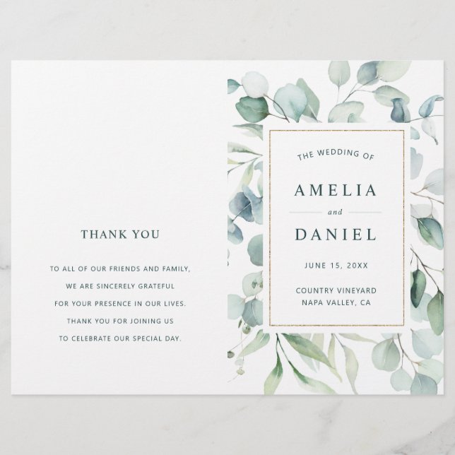 Eukalyptus Green Wedding Zeremony Program (Vorderseite)