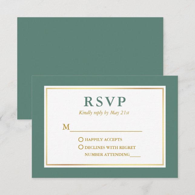 Eukalyptus Green White Gold RSVP Karte (Vorne/Hinten)