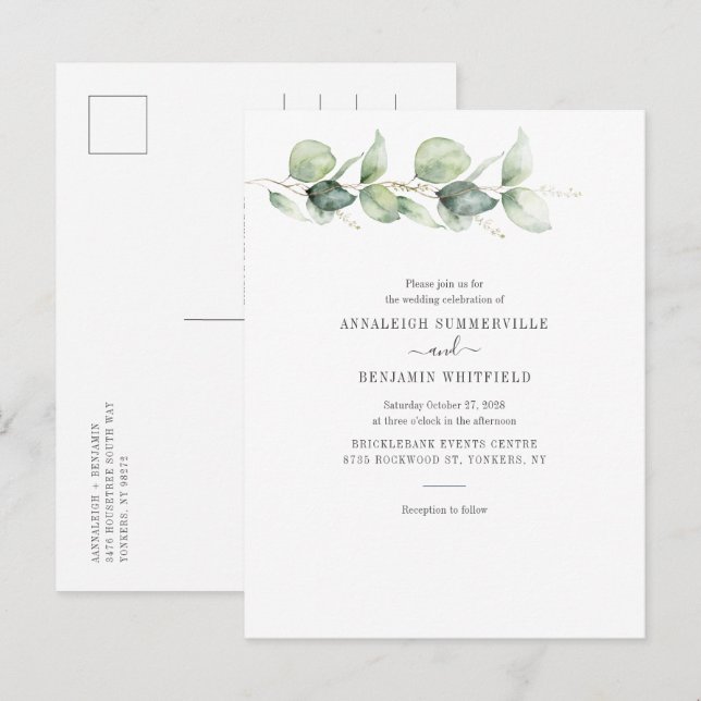 Eukalyptus Greenerage Botanische Hochzeit Einladungspostkarte (Vorne/Hinten)
