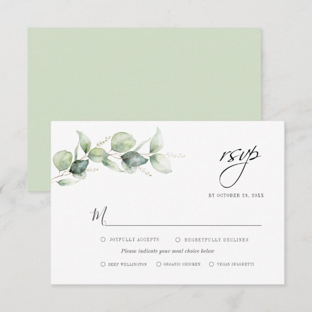 Eukalyptus Greenerage Foliage Minimalistisch Weddi RSVP Karte (Vorne/Hinten)