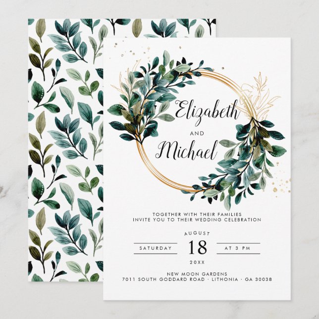Eukalyptus Greenerage Foliage Wedding Einladung (Vorne/Hinten)