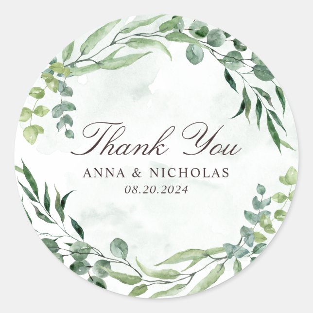 Eukalyptus Greenerage Foliage Wedding Round Sticke Runder Aufkleber (Vorderseite)