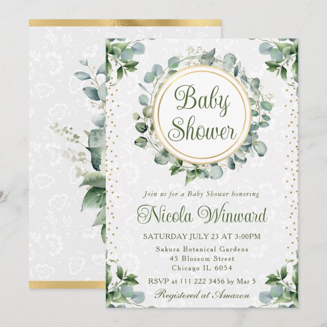 Eukalyptus Greenerenery Baby Shower Einladung (Vorne/Hinten)