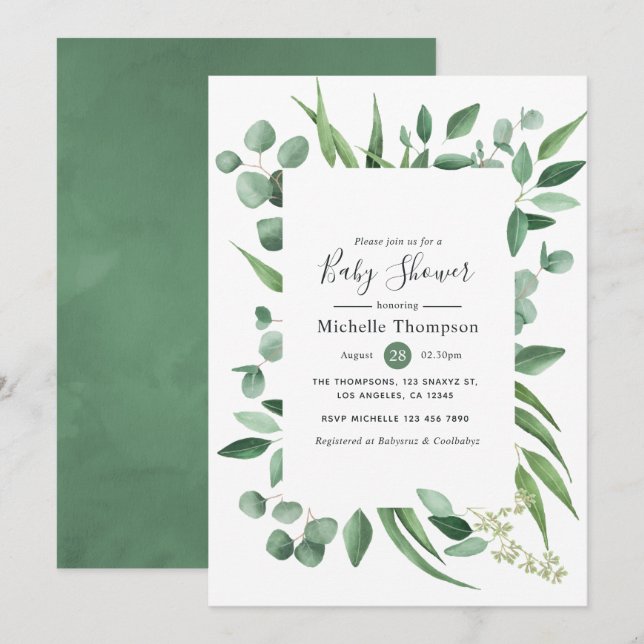 Eukalyptus Greenerenery Baby Shower Einladung (Vorne/Hinten)