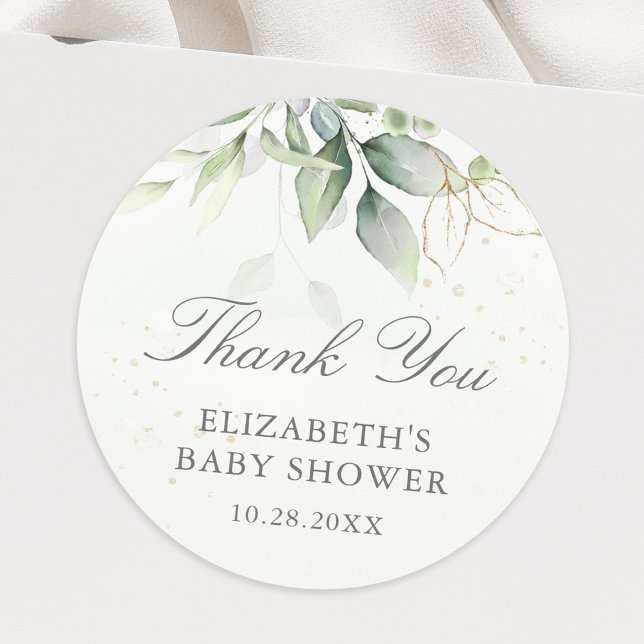 Eukalyptus Greenerenery Blätter Kinderdusche Viele Runder Aufkleber (This watercolor eucalyptus sticker is a beautiful way to say thank you for your baby shower gifts.)