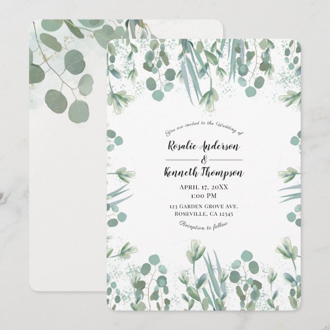 Eukalyptus Greenerenery Blätter Wedding Einladung (Vorne/Hinten)