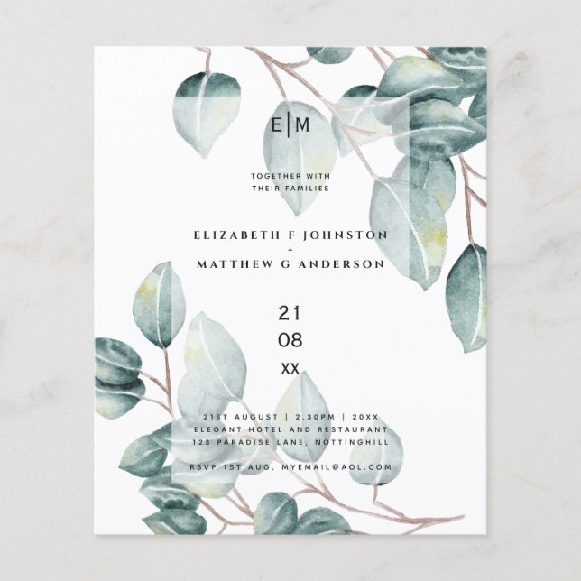 Eukalyptus Greenerenery Blätter Wedding Invites (Vorderseite)