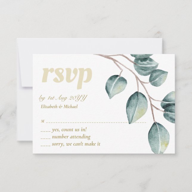 Eukalyptus Greenerenery-Blätter Wedding RSVP MENU Karte (Vorderseite)