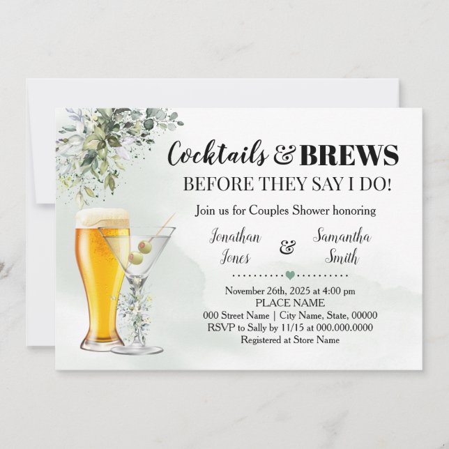 Eukalyptus Greenerenery Cocktails & Brews Dusche I Einladung (Vorderseite)