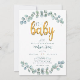 Eukalyptus Greenerenery Gold Baby Dusche Einladung