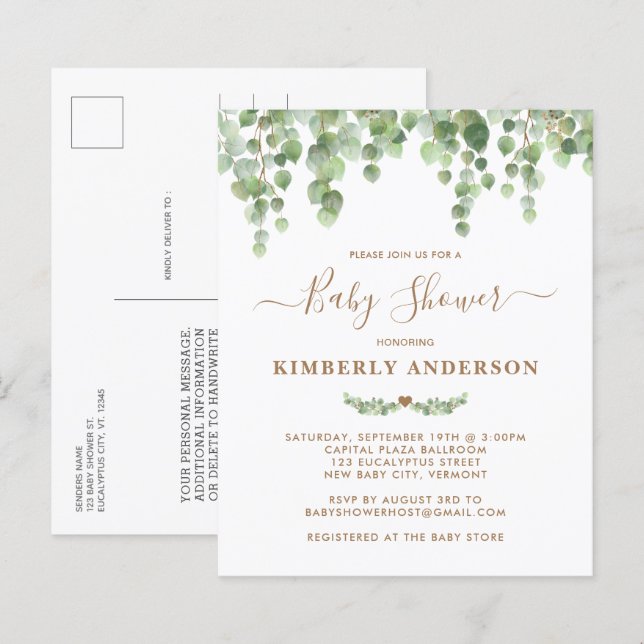Eukalyptus Greenerenery Gold Baby Shower Einladung (Vorne/Hinten)