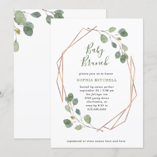Eukalyptus Greenerenery Rose Gold Geo Baby Brunch Einladung