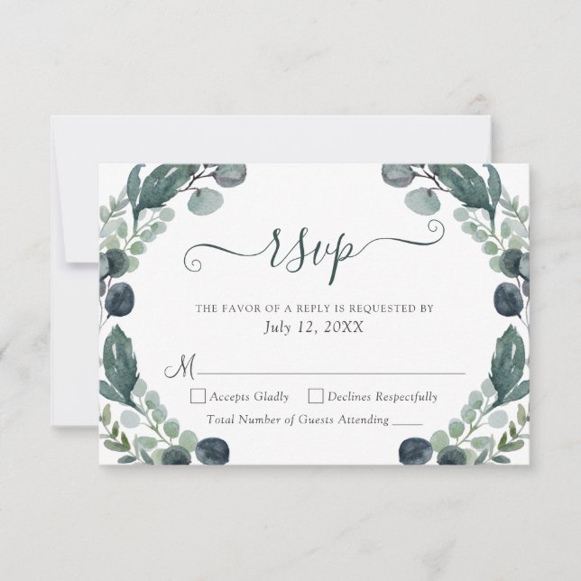 Eukalyptus Greenerenery Script Wedding RSVP Karte (Vorderseite)