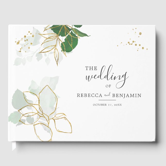Eukalyptus Greenerity Gold Blätter Hochzeit Gästebuch (Vorderseite)