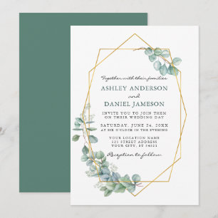 Eukalyptus Greenerity Gold Frame Wedding Watercolo Einladung