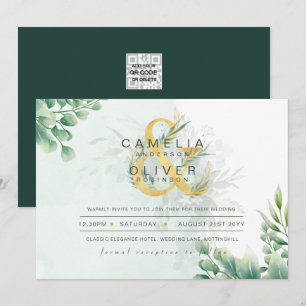 Eukalyptus Greenerity Gold Wedding QR CODE IN Einladung
