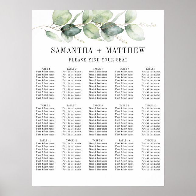 Eukalyptus Greenerity Hochzeitstabelle Poster (Vorne)