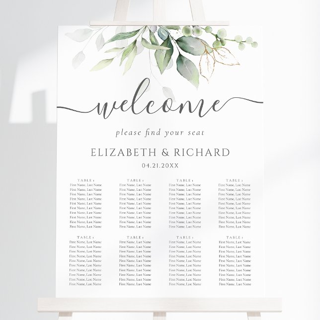 Eukalyptus Greenerity Hochzeitstabelle Poster (This seating chart features a lovely eucalyptus design. Perfect for your green wedding theme.)