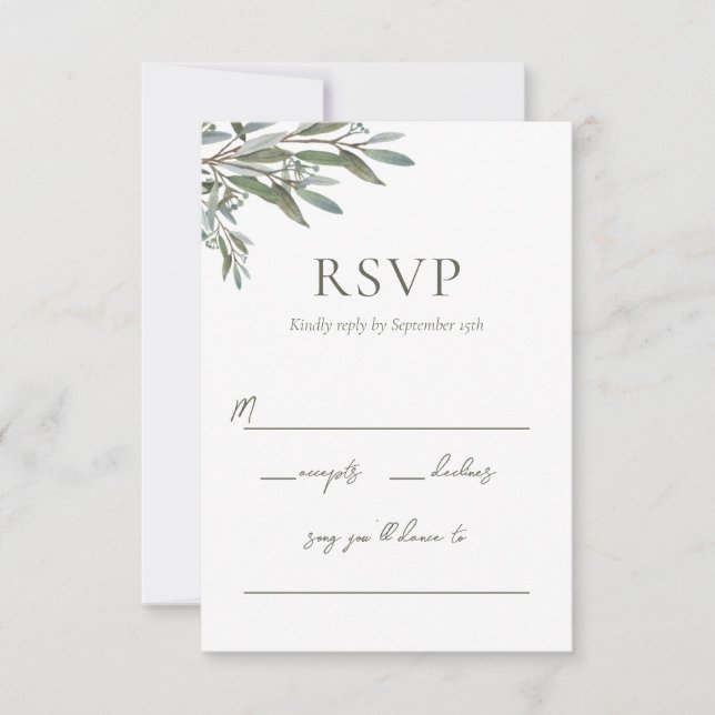 Eukalyptus Greenerity Response Card mit Song Choic RSVP Karte (Vorderseite)