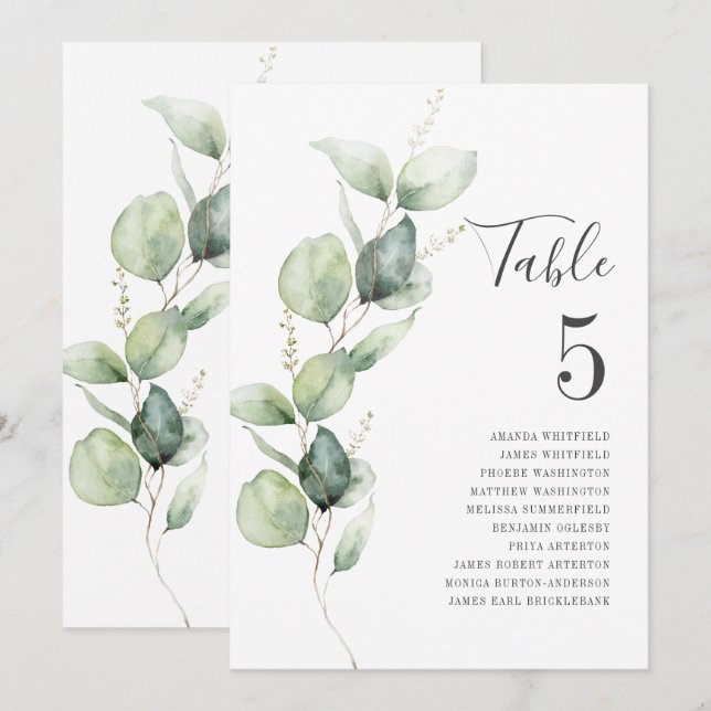 Eukalyptus Greenerity Tischnummer 5 Hochzeitssitze (Vorne/Hinten)