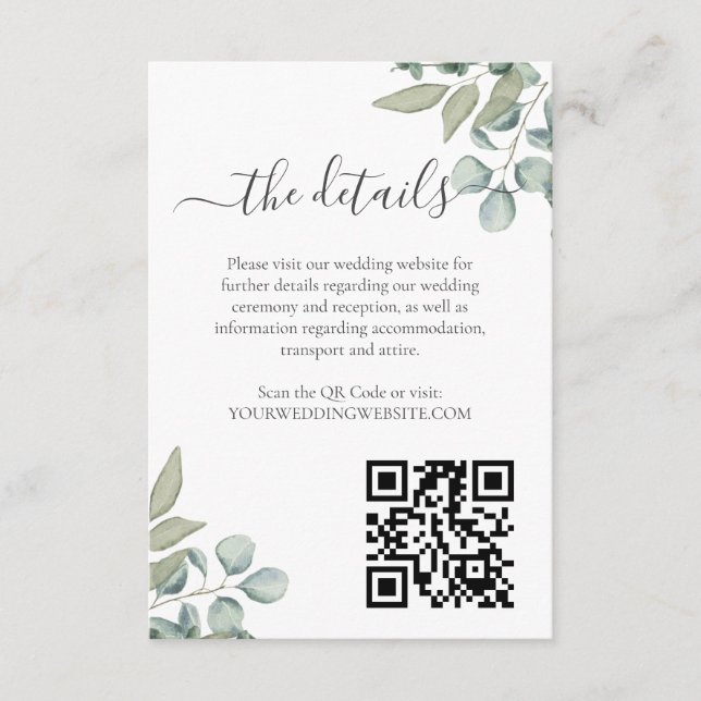 Eukalyptus Greenerity Wedding Details Card Begleitkarte (Vorderseite)