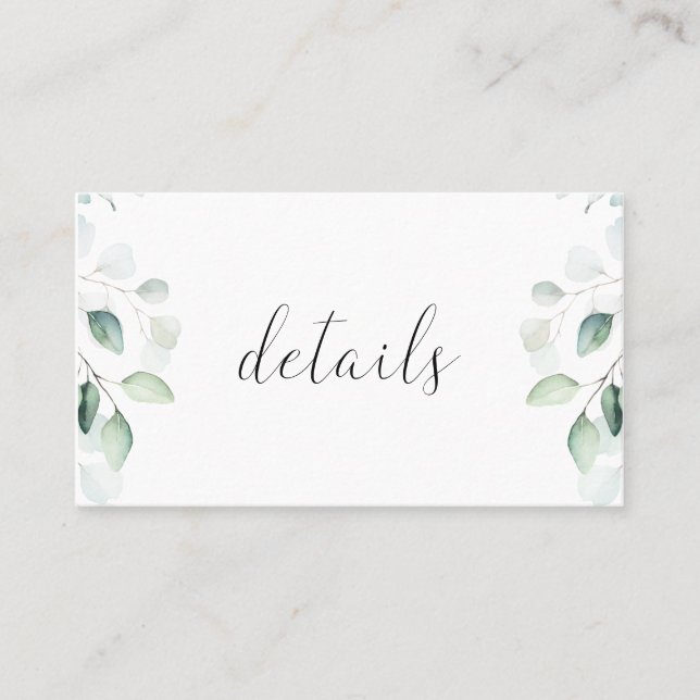 Eukalyptus Greenerity Wedding Details Card Visitenkarte (Vorderseite)
