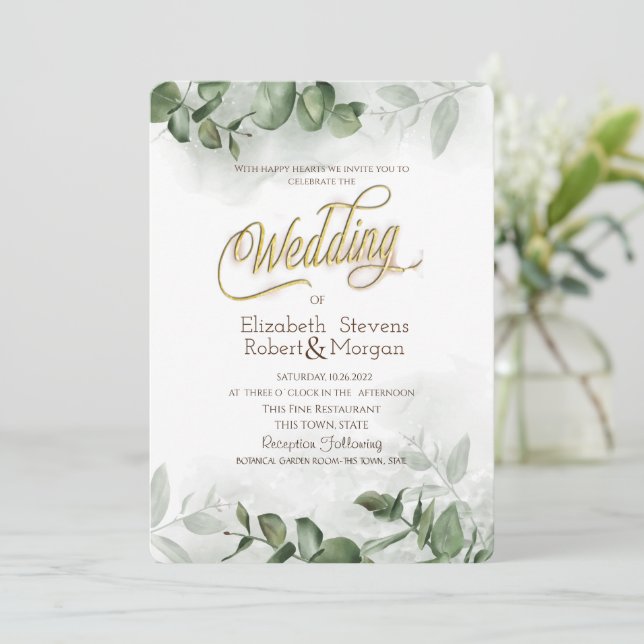 Eukalyptus Greenerity Wedding Einladung (Stehend Vorderseite)