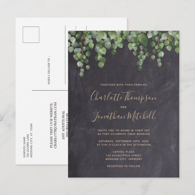 Eukalyptus Greenerity Wedding Einladungspostkarte (Vorne/Hinten)
