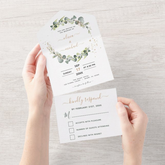 Eukalyptus Greenerity Wedding Elegant Moderne All In One Einladung (Abreißen)