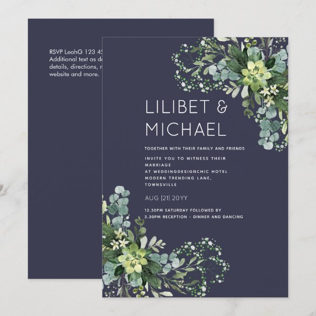 Eukalyptus Greenerity Wedding Foliage Babys Atem Einladung (Vorne/Hinten)