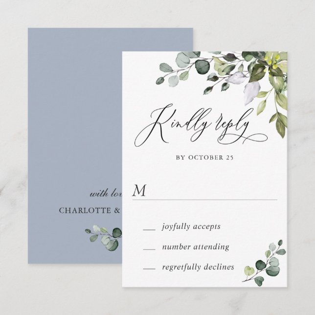 Eukalyptus Greenerity Wedding RSVP Card Karte (Vorne/Hinten)