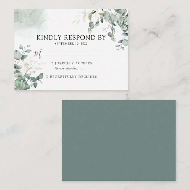 Eukalyptus Greenerity Wedding RSVP Card Mitteilungskarte (Vorne/Hinten)
