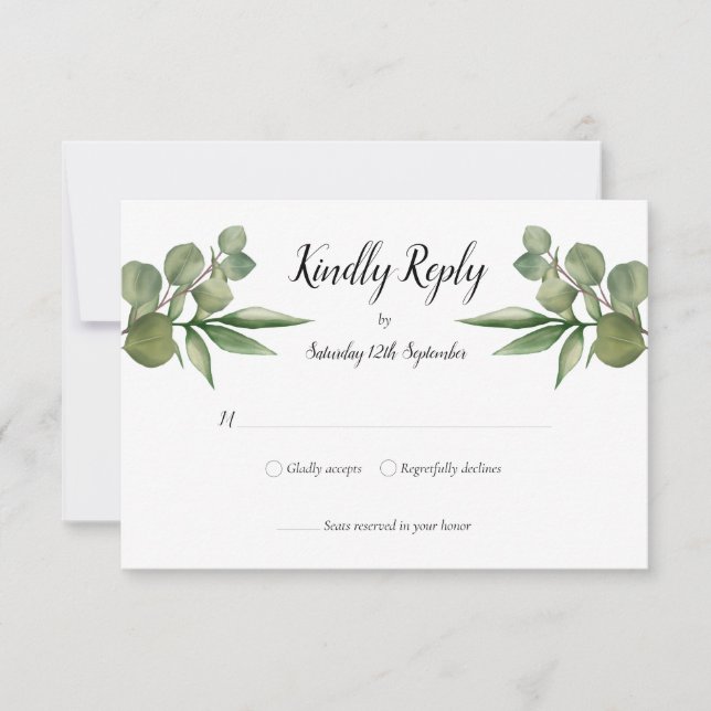 Eukalyptus Greenerity Wedding RSVP Karte (Vorderseite)