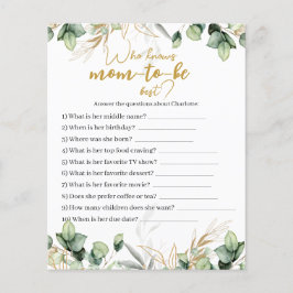 Eukalyptus Greenery Baby Shower Game Card