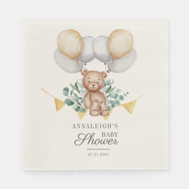Eukalyptus Greenery Bearly Wait Bear Baby Shower Serviette (Vorderseite)