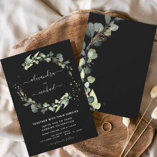 Eukalyptus Greenery Black Elegant Wedding Einladung