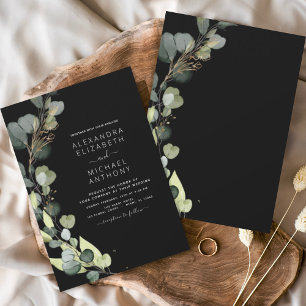 Eukalyptus Greenery Black Elegant Wedding Einladung