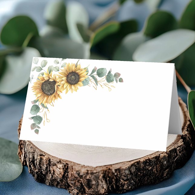 Eukalyptus Greenery Blumenblume Hochzeit Platzkarte (Eucalyptus Greenery Floral Sunflower Wedding Place Card)